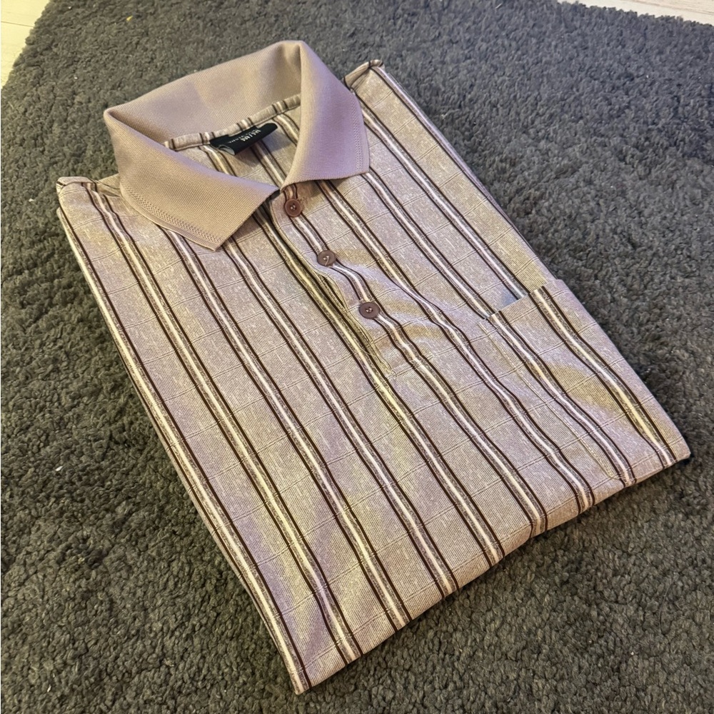 Mens White Horse Striped Polo
